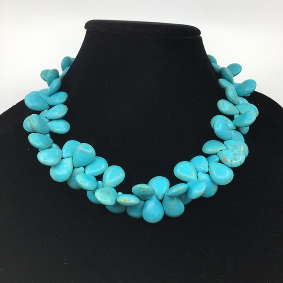Turquoise Chunky Beaded Choker Statement Necklace Pear Shape Western Natural